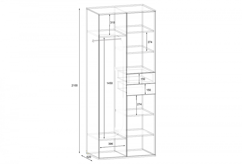 Прихожая ГКШ-2, Антрацит, 840/520/2100 Львов - изображение 3