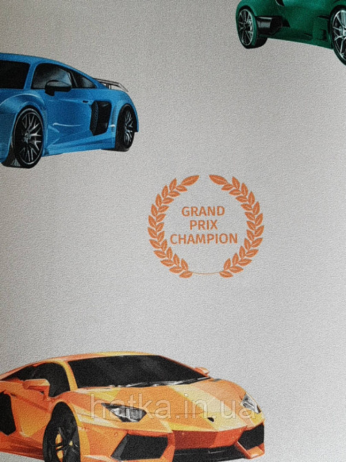 Шпалери вінілові на флізеліні AdaWall Ada Kids метрові дитячі для хлопчиків тачки перегонові машини на сірому Київ - фото 2