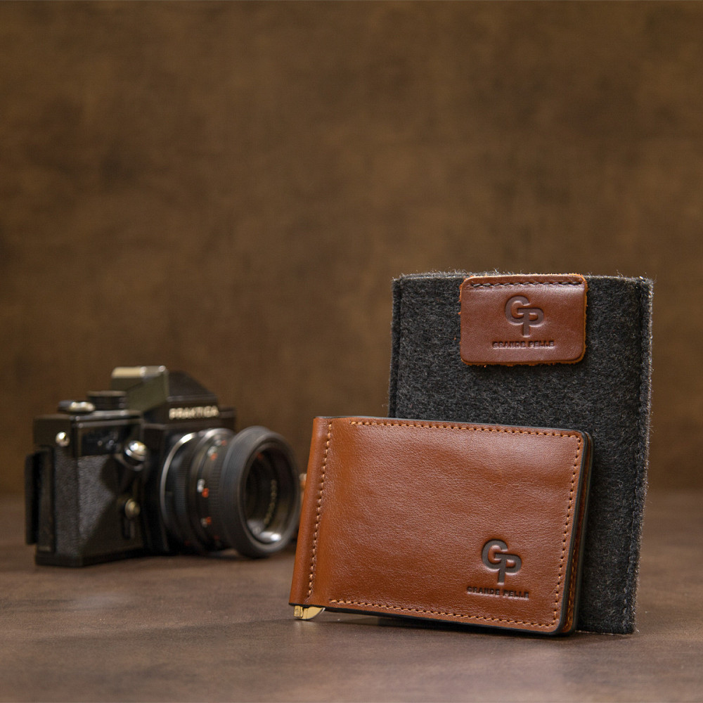 Мужской кожаный зажим для денег GRANDE PELLE 11474 Коричневый Киев - изображение 10