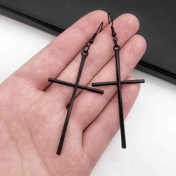 Сережки крестики женские 70 на 35 мм черный Киев
