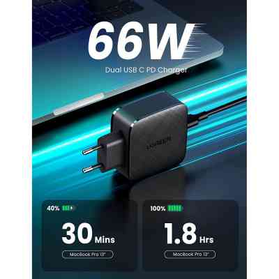 Зарядний пристрій Ugreen CD216 66W 2xType-C PD Charger (Black) (70867) Вінниця