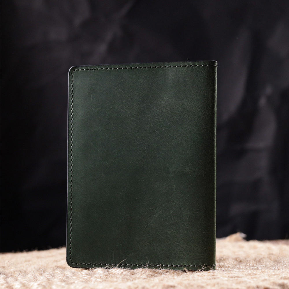 Чудова шкіряна обкладинка на військовий квиток Карта GRANDE PELLE 16783 Зелений Київ - фото 6