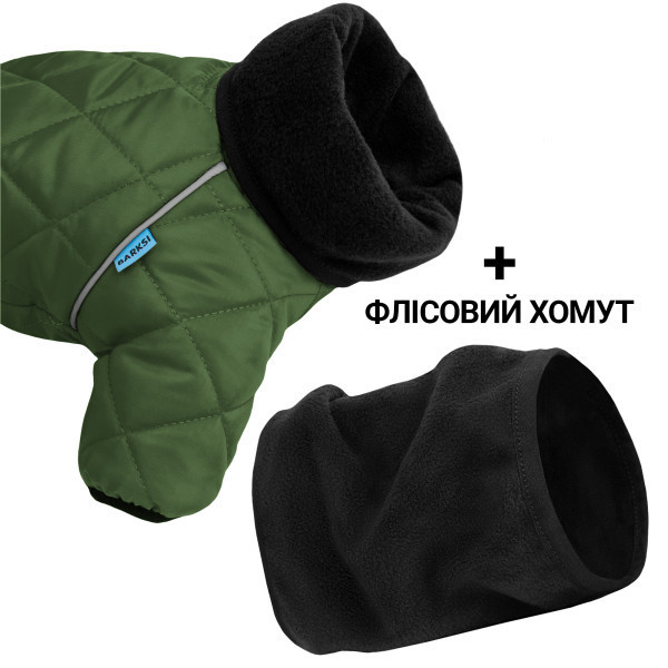 Зимний комбинезон для собак теплый стеганный на флисе Barksi Textile с хомутом Зеленый Одесса - изображение 4