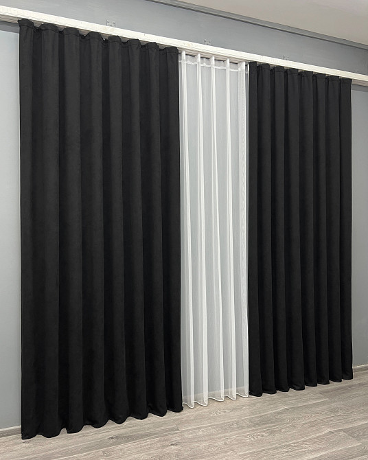 Комплект готових штор VR-Textil Мікровелюр Petek YL № 2017ш Чорний 150х290 см 2 шт (33-1010) Київ - фото 4