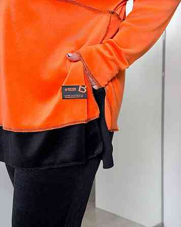Женский стильный повседневный костюм из качественного велюра Оранжевый, 48/52 Одесса