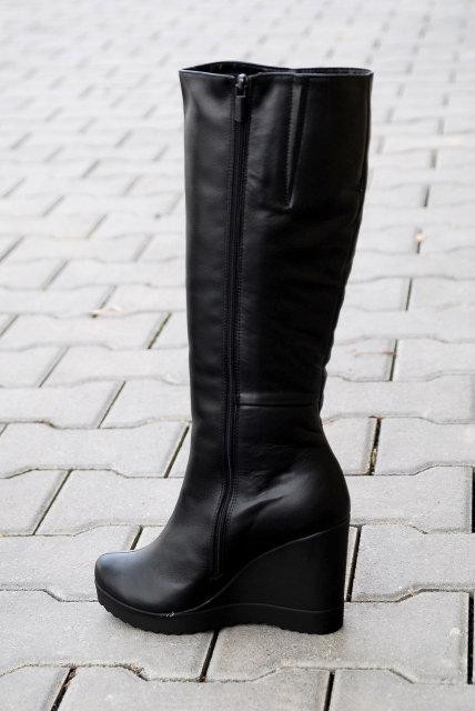 Чоботи жіночі ARLETT чорні натуральна шкіра зима висота 35 см обхват 36-38 см танкетка 9 см (16 Коломия - фото 5