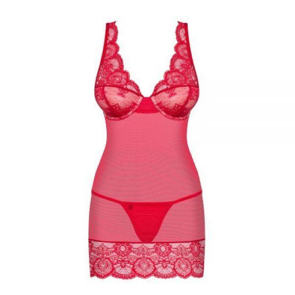 Спокуслива сорочка Obsessive 853-CHE-3 chemise thong red S/M Sex Aura Київ - фото 4