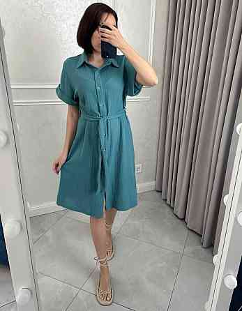 Жіноче легке базове плаття халат із поясом на ґудзиках турецька натуральна бавовна — муслін Оливка, 52/54 Одеса