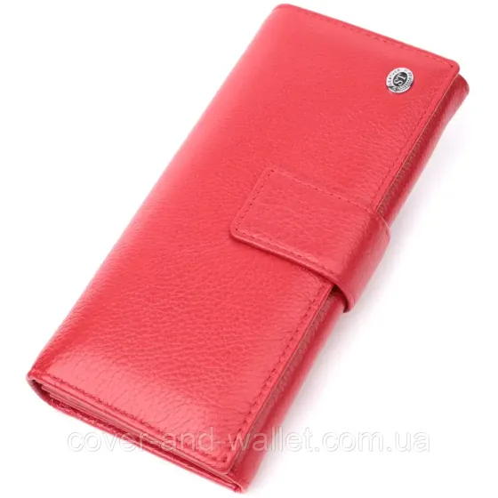 Стильный женский кожаный кошелек на кнопке красного цвета ST Leather 268 Киев