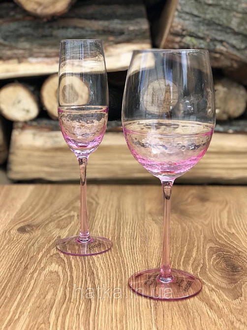 Келих для шампанського "Rose" 250 мл прозорий із рожевим склом Київ - фото 3