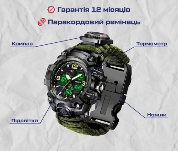 Чоловічий наручний годинник Besta Life Pro з компасом (Зелений з чорним) Вінниця - фото 10