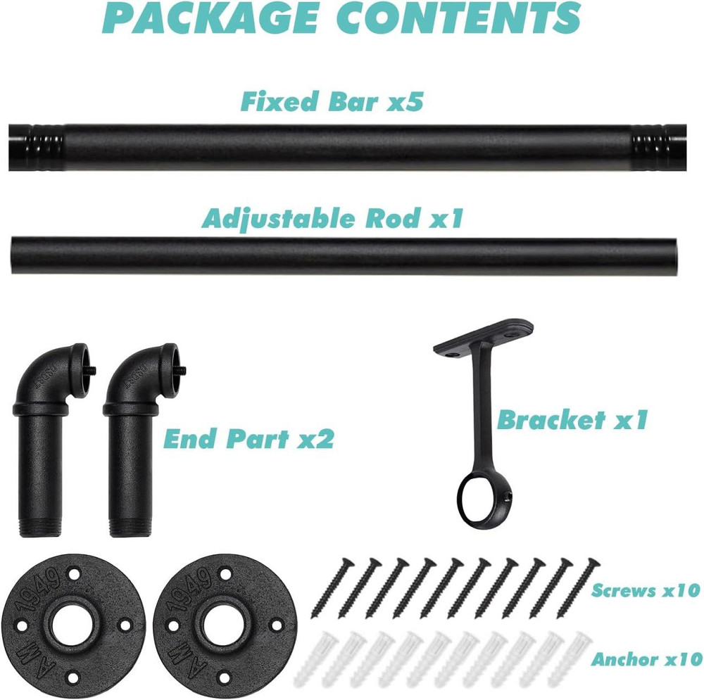 Карниз телескопічний CLG-S 80–220 см чорний металевий для штор настінний розсувний (телескопічні, торцеві, для вікон, ванної, Київ - фото 7