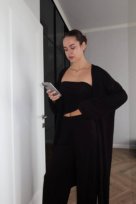 Жіночий базовий костюм трійка: кардиган топ і штани турецька віскоза Одеса - фото 9