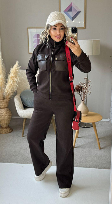 Женский стильный костюм двойка: кофта и штаны вельвет на плотном флисе Шоколадный, 50/52 Одесса - изображение 5