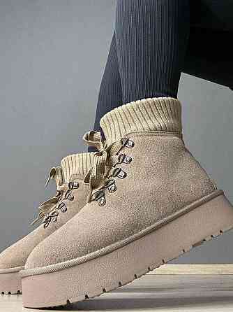 Уггі жіночі Hengji 007-3 замшеві шнурівка зі шкарпеткою бежеві, 36, 23 см Київ