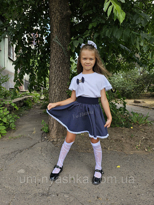 Комплект шкільної форми блузка короткий рукав і спідничка в горошок 122-134 Кривий Ріг - фото 3
