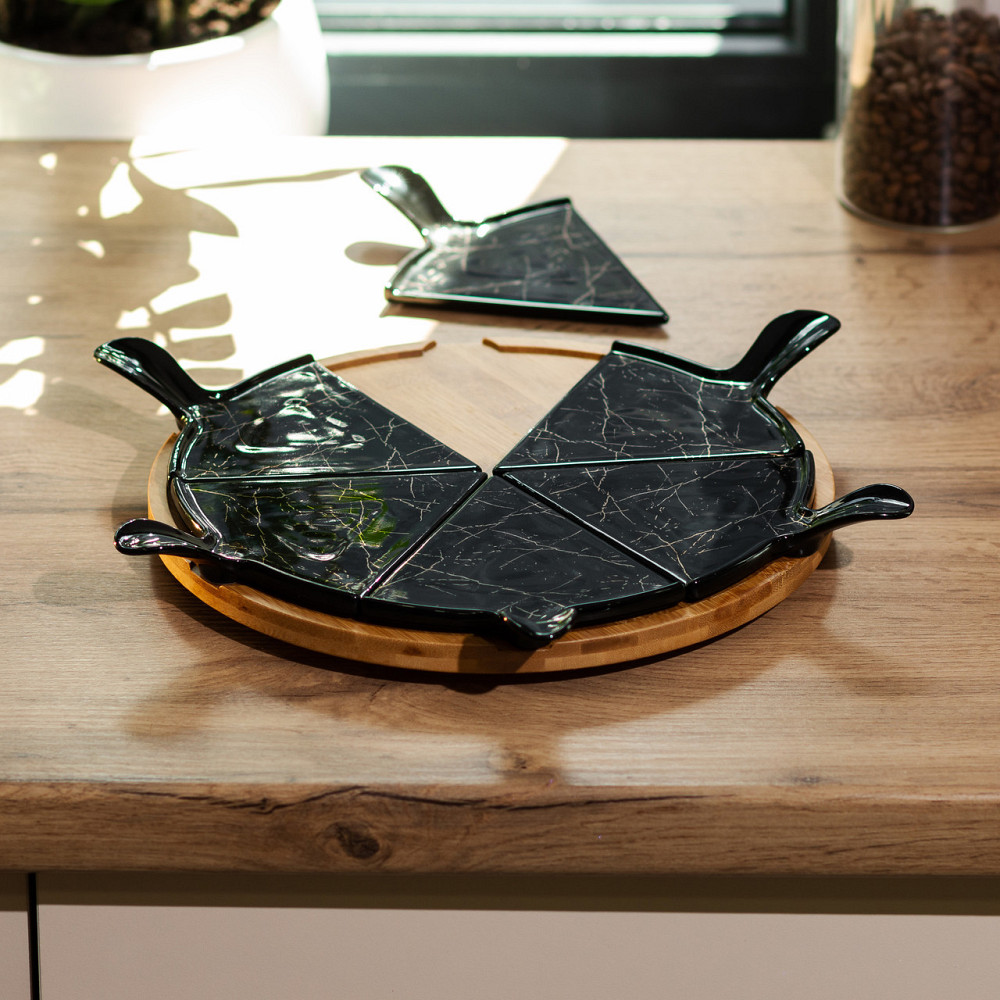 Тарілка для піци 28 см з бамбуковою підставкою, чорна Київ - фото 8