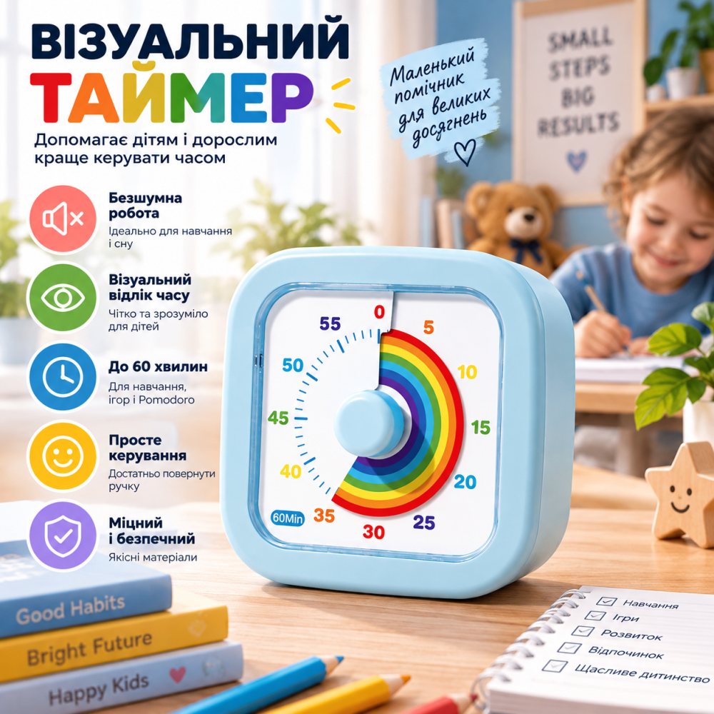 Визуальный таймер Eawfgtuv на 60 мин, бесшумные часы обратного отсчета для детей, учебы и Pomodoro, синий Киев - изображение 1