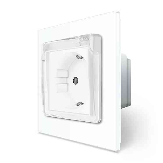 LIVOLO Електрична розетка вологозахисна з кришкою IP44 з заземленням, LIVOLO, біла, скляна рамк Коломия