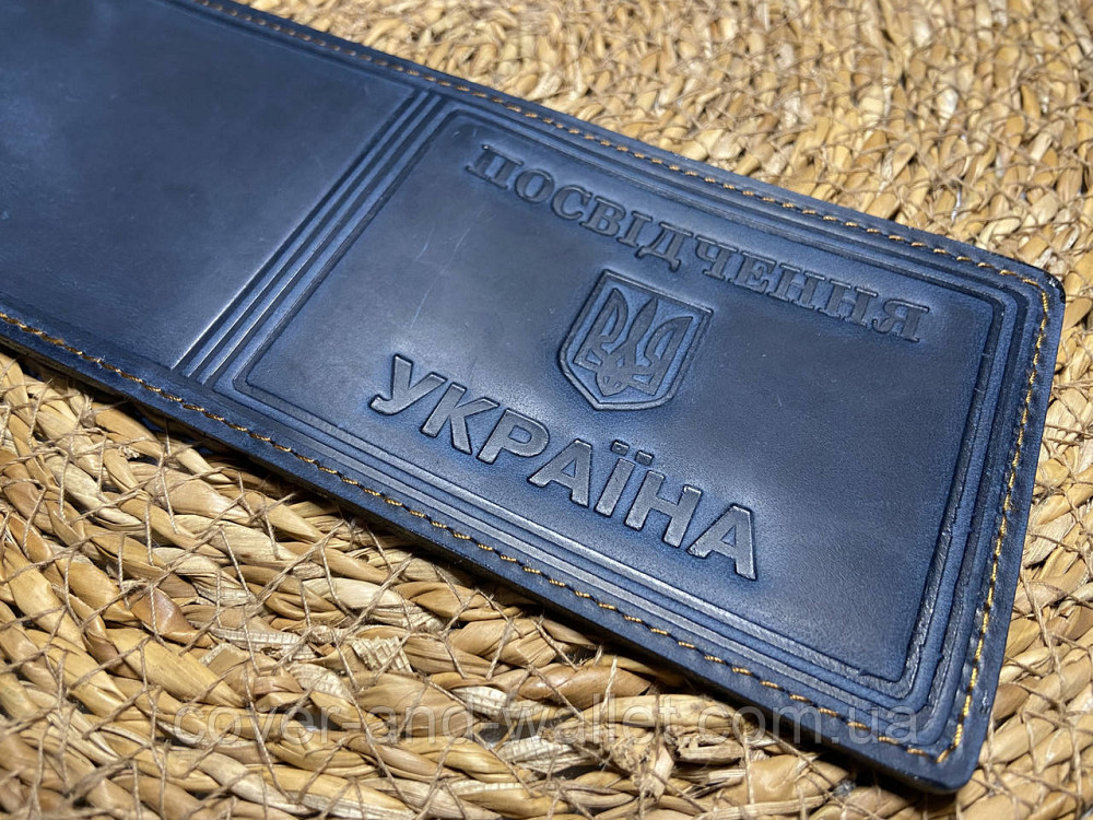 Універсальна обкладинка "Посвідчення України" з вінтажної шкіри синього кольору Puos Київ - фото 3