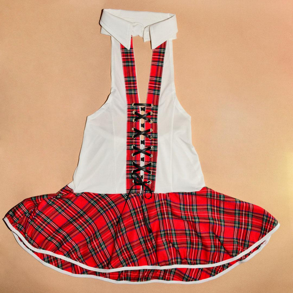 Костюм Школярки у клітинку для еротичних рольових ігор еластичний S/M Білий Вінниця - фото 6