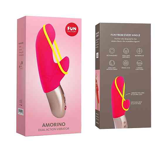 Мінівібратор-кролик зі стимулювальною стрічкою Fun Factory AMORINO pink/neon yellow (м'яте паковання!!!) Sex Aura Київ