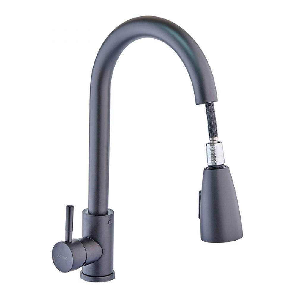 Змішувач для кухні CHAMPION NEO-014 BLACK, з висувною лійкою, з нерж. сталі, чорний Харків - фото 1