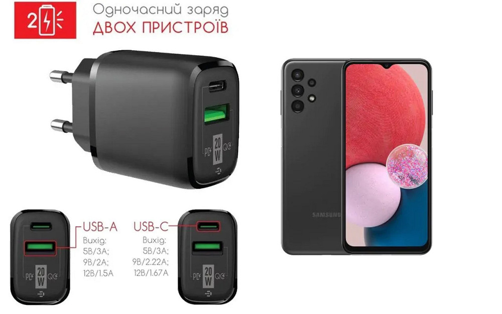 Сетевое зарядное устройство для Samsung Galaxy A13 5G, 20W 3A, Quick Charge 3.0 Киев - изображение 1