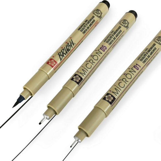 Набір лінерів PIGMA MICRON 2шт (0.1/0.5) +1 лінер-пензель Pigma Brush В ПОДАРУНОК Чорний Sakura Київ