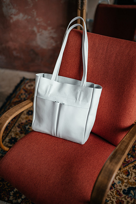 Сумка тоут кожаная большая женская Юта Белая 28*30*12 см, сумка шопер бела стильная с карманамиMasterSem Киев - изображение 8