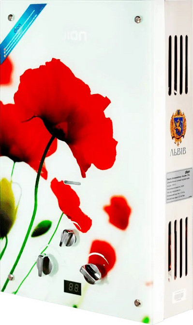 Газова колонка димохідна DION JSD 10 маки газовий водонагрівач 10 л/хв на батарейках скляна панель Львів Тернопіль - фото 1