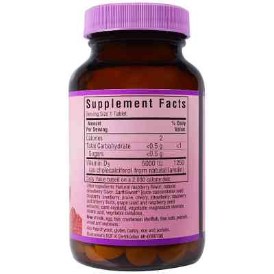 Вітамін Bluebonnet Nutrition Вітамін D3 5000IU, Смак Малини, Earth Sweet Chewables, 90 ж (BLB-00366) Вінниця