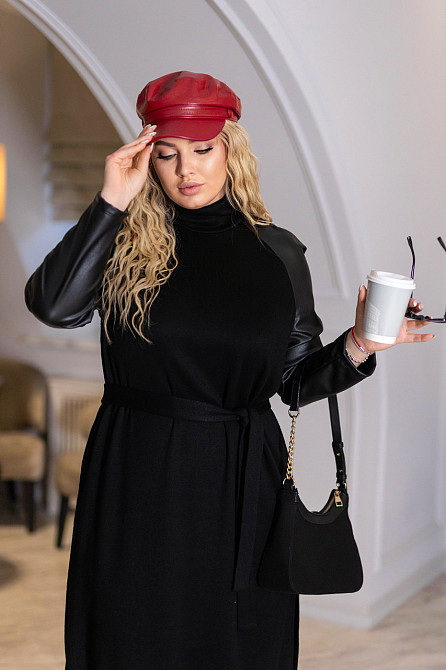 Жіноче плаття міді з рукавами з екошкіри "Freya"| Батал Київ - фото 3