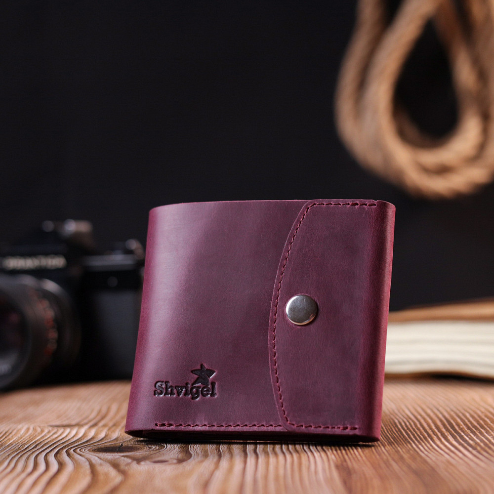 Кожаное матовое портмоне Shvigel 16616 Бордовый Киев - изображение 8