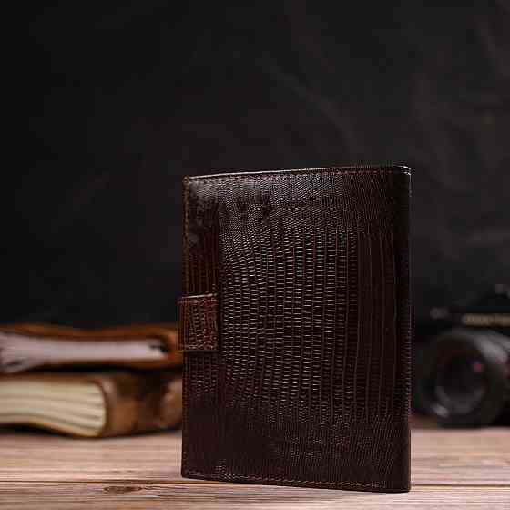 Оригинальное вертикальное мужское портмоне среднего размера из натуральной кожи с тиснением CANPELLINI 21734 Коричневое Киев