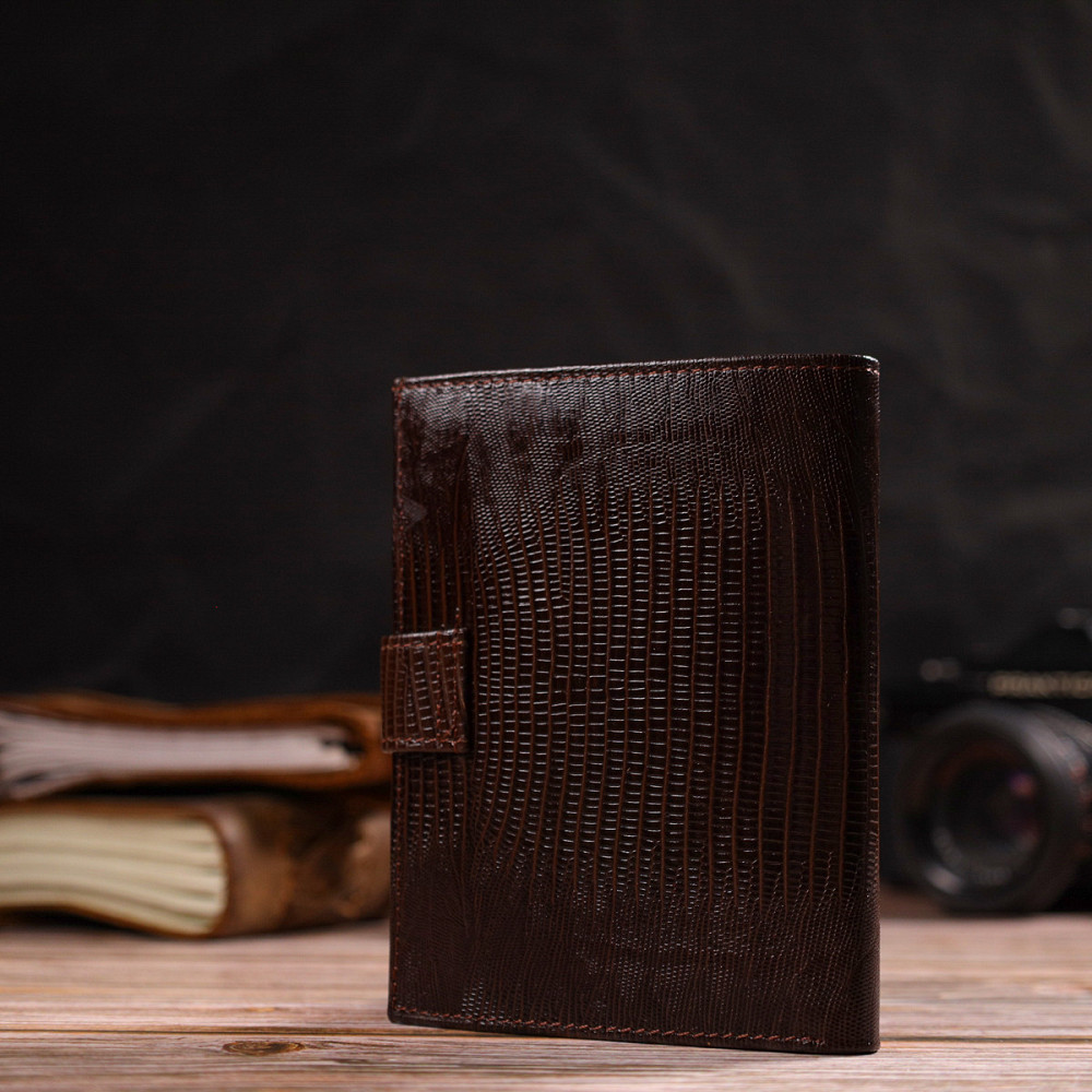 Оригинальное вертикальное мужское портмоне среднего размера из натуральной кожи с тиснением CANPELLINI 21734 Коричневое Киев - изображение 2