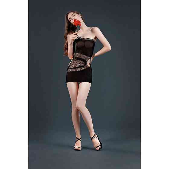Мінісукня на одне плече Moonlight Model 12 XS-L Black, вертикальна бахрома Sex Aura Київ