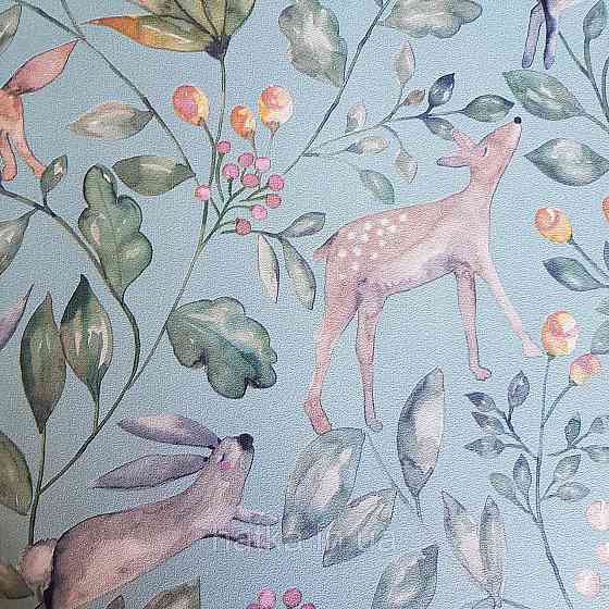 Флізелінові шпалери дитячі BN Doodleedo 0,53 х 10 м тварини олені квіти листя на зеленому Київ