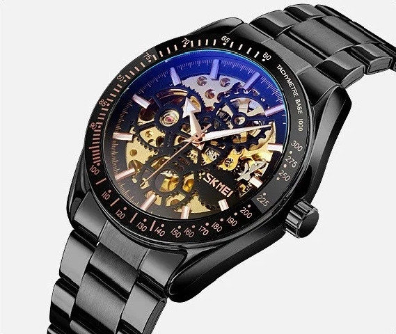 Чоловічий механічний годинник Skmei 9194 скелетон (Чорний) Вінниця - фото 3