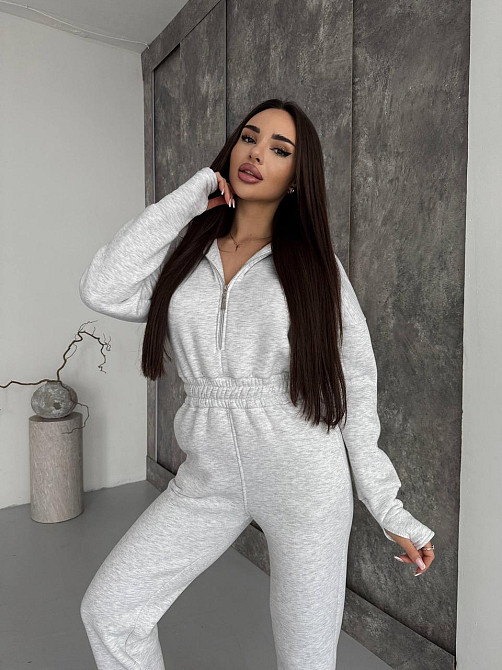 Жіночий теплий повсякденний комбінезон із капюшоном тринитка на флісі Меланж, 48/50 Одеса - фото 4