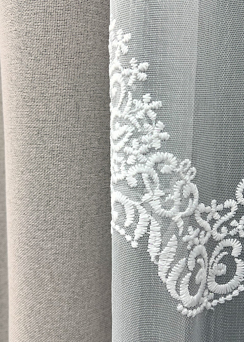 Комплект штор VR-Textil 100% блекаут ASHEN NIGHT 150х270 2шт і Тюль 500х270 1842ш-1704т Попелястий з білим 71-113/4 Київ - фото 5