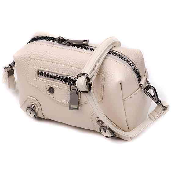 Компактна сумка жіноча з трендовим декором з натуральної шкіри Vintage 22923 Білий Київ