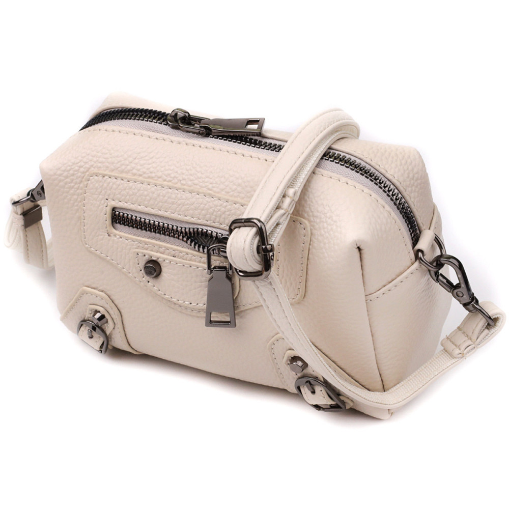 Компактна сумка жіноча з трендовим декором з натуральної шкіри Vintage 22923 Білий Київ - фото 1