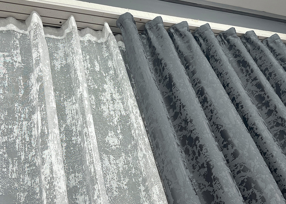 Комплект штор VR-Textil Льон Мармур 150х270 2шт і Тюль 600х270 1262ш-1400т Графітовий з білим 71-132/5 Київ - фото 7