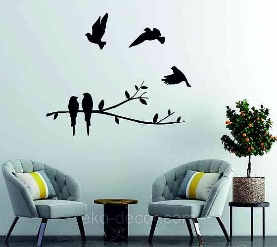 Декоративное настенное Панно «Птички», Декор на стену 90*35 см, Черный Киев