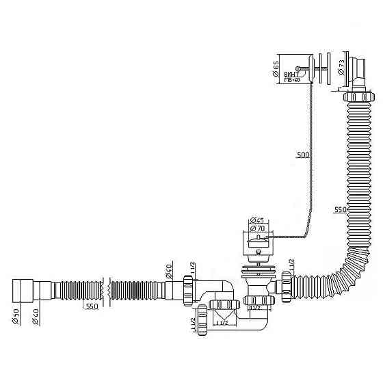 Сифон Waterstal А-80089 для ванни регульов.1 1/2″ 40/50 з пер., з гнучк. трубою Киев