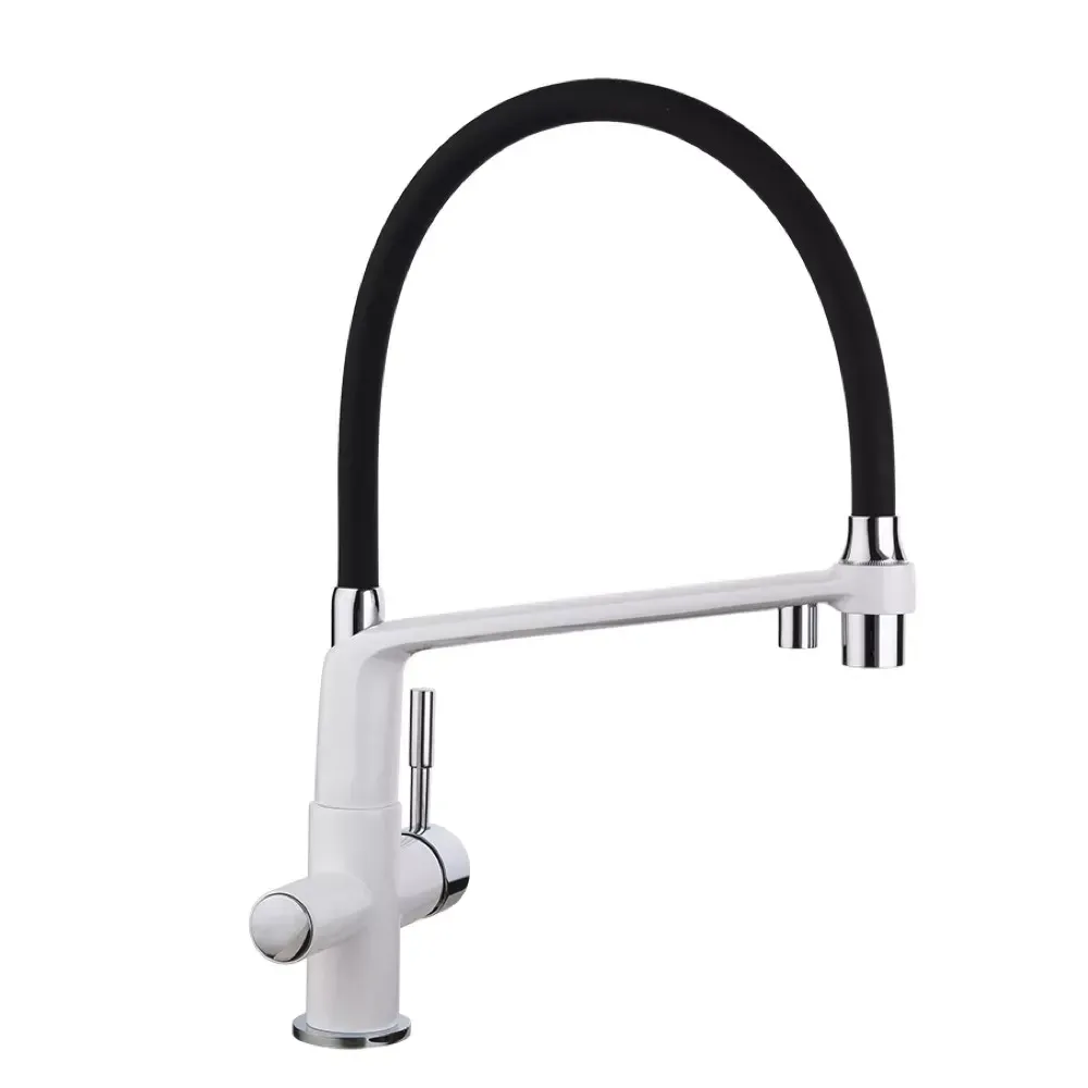 Змішувач для кухні на дві води GAPPO G4398-9 з гнучким виливом, білий/чорний Київ - фото 1