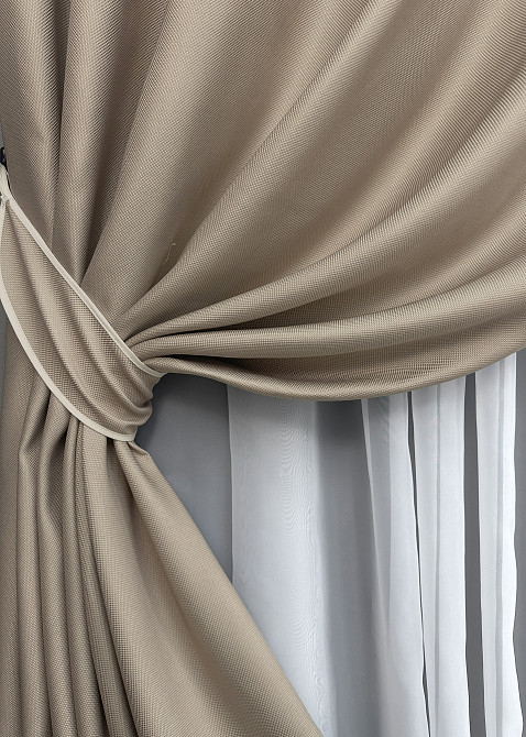 Комплект готовых штор на люверсах VR-Textil Рогожка TERRA LUXE № 1858ш Бежевый 150х270 см 2 шт (37-0296) Киев - изображение 5