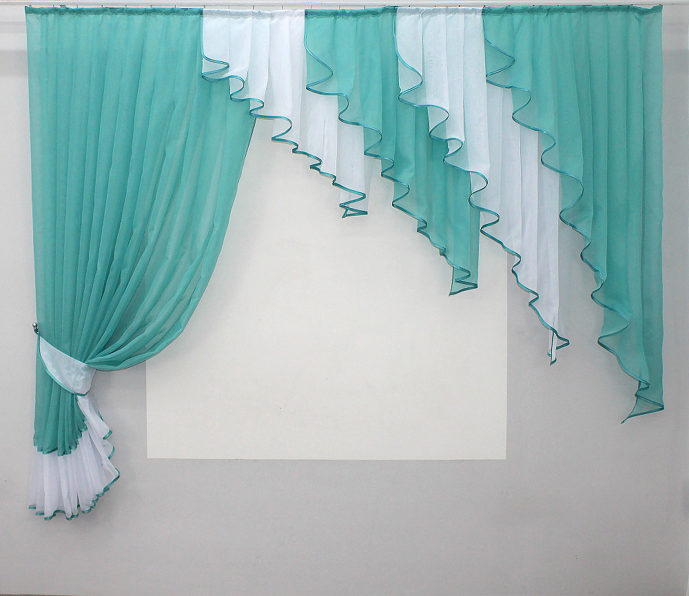 Кухонный комплект VR-Textil № 070к шторка с ламбрекеном бирюзовый с белым 200х170 см (50-335) Киев - изображение 2