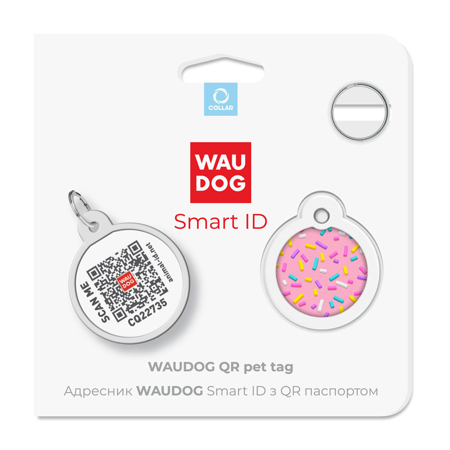 Адресник для собак і котів металевий WAUDOG Smart ID з QR-паспортом, малюнок "Маршмелоу", круг, Д 25 мм Вінниця - фото 5